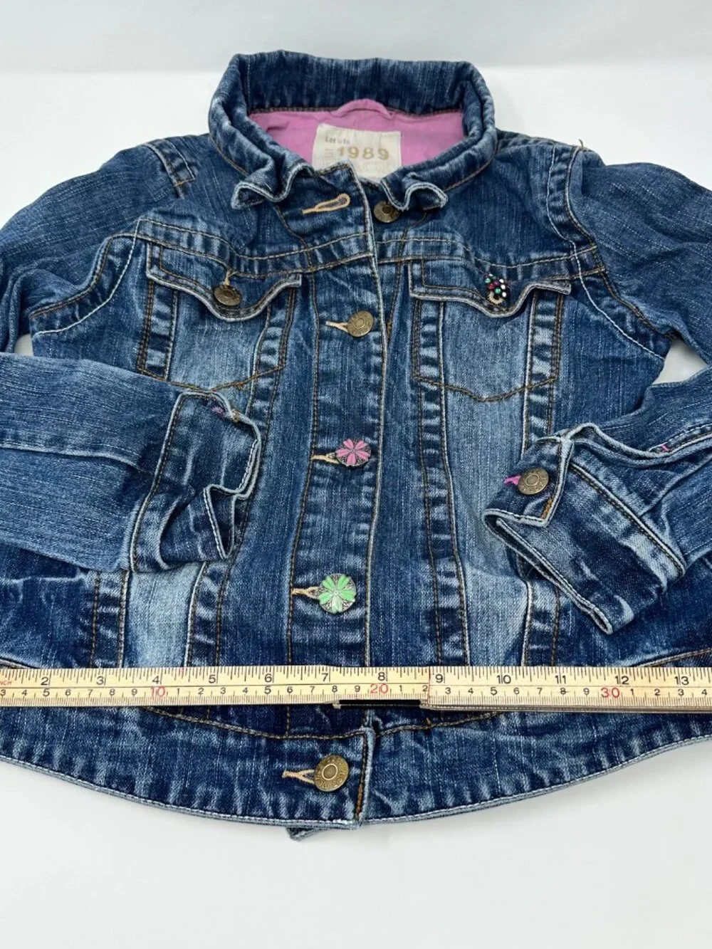 GUC The Children's Place Denim Jacket, Boho Floral Rhinestone, Size: M 7/8